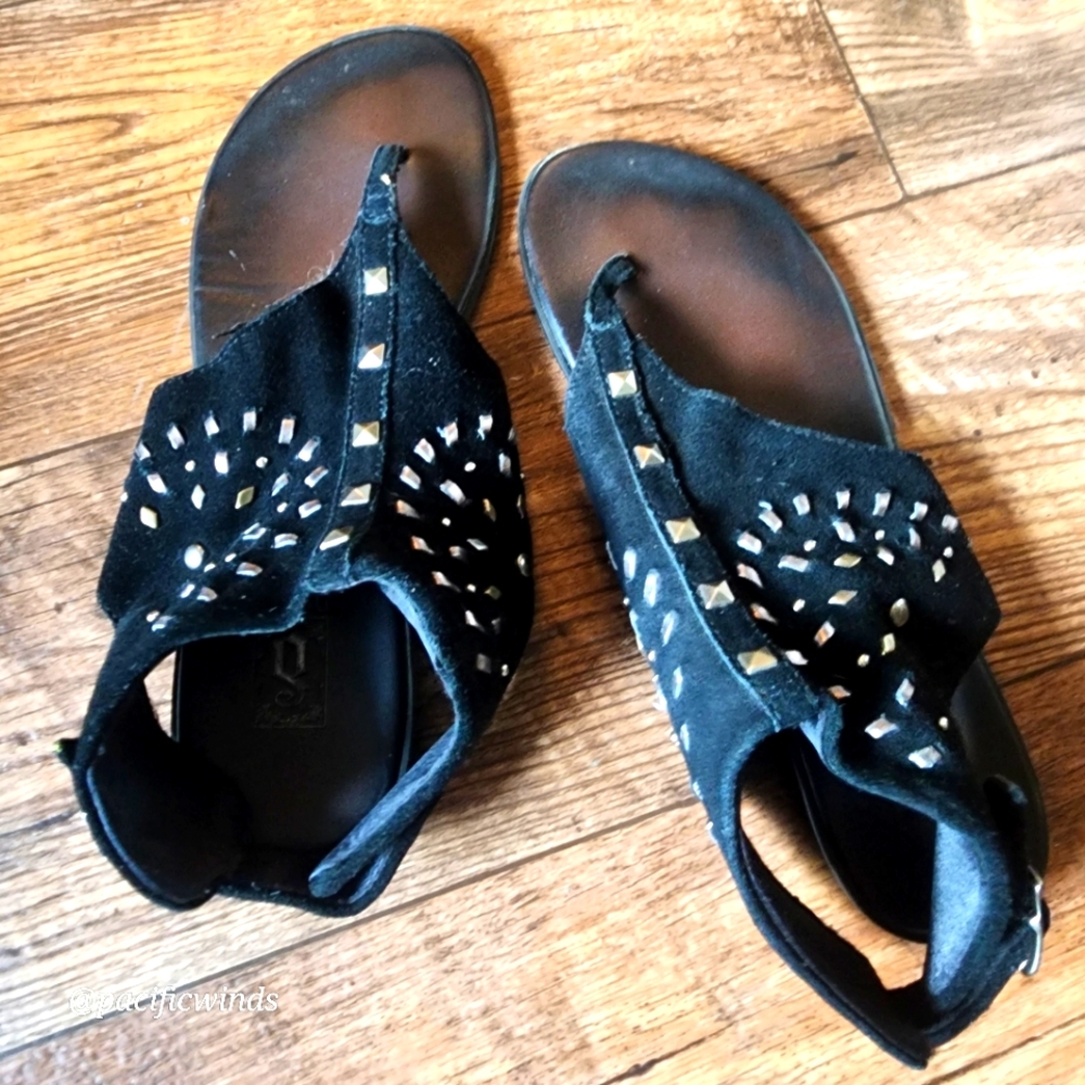 LEATHER BLACK DECREE GLADIATOR Sandals with Ankle Strap SIZE 8